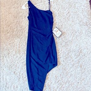 B Darlin Navy Blue One Shoulder formal dress